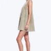 Sleeveless Cotton Twill Mini Dress – Washed Kahki Green Sleeveless Cotton Twill Mini Dress – Washed Kahki Green