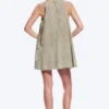 Sleeveless Cotton Twill Mini Dress – Washed Kahki Green Sleeveless Cotton Twill Mini Dress – Washed Kahki Green