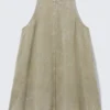 Sleeveless Cotton Twill Mini Dress – Washed Kahki Green Sleeveless Cotton Twill Mini Dress – Washed Kahki Green