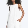 Sleeveless Cotton Twill Mini Dress – White Sleeveless Cotton Twill Mini Dress – White