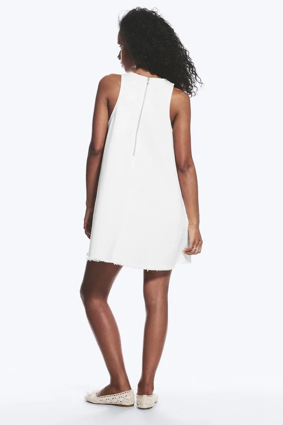 Sleeveless Cotton Twill Mini Dress – White Sleeveless Cotton Twill Mini Dress – White