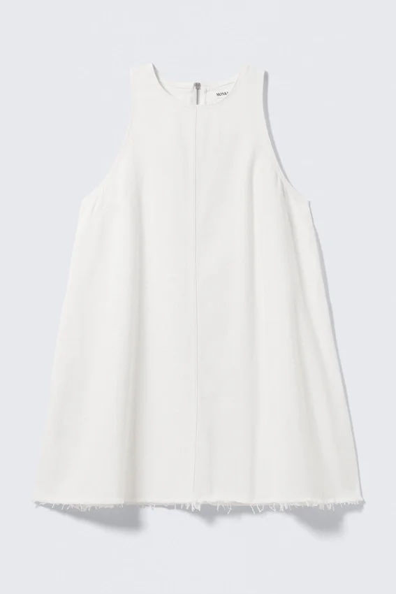 Sleeveless Cotton Twill Mini Dress – White Sleeveless Cotton Twill Mini Dress – White