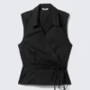 Sleeveless Cotton Wrap Top – Black Sleeveless Cotton Wrap Top – Black