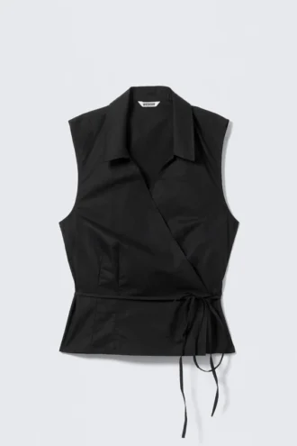 Sleeveless Cotton Wrap Top – Black