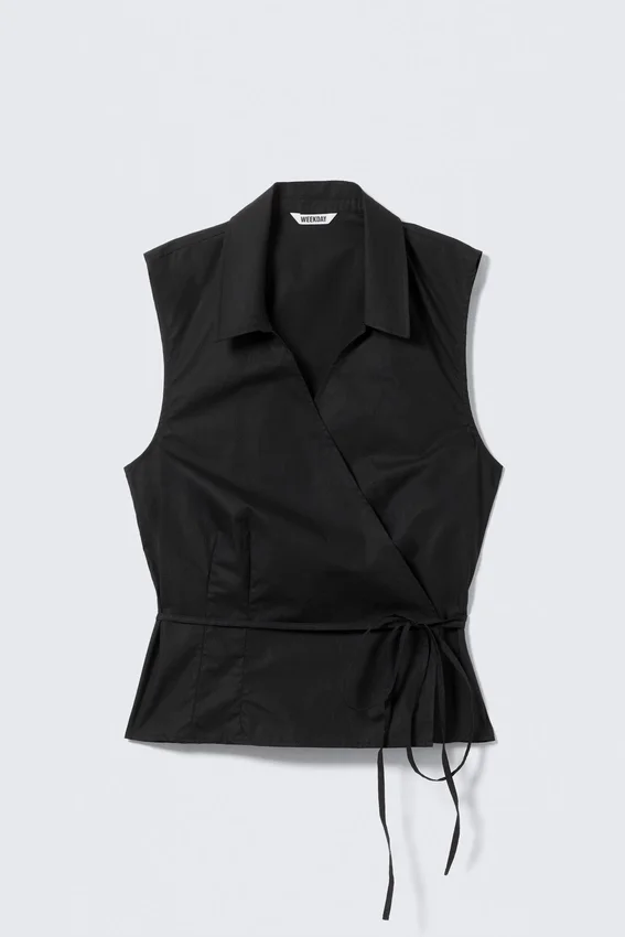 Sleeveless Cotton Wrap Top – Black Sleeveless Cotton Wrap Top – Black
