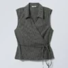 Sleeveless Cotton Wrap Top – Checked Black Sleeveless Cotton Wrap Top – Checked Black