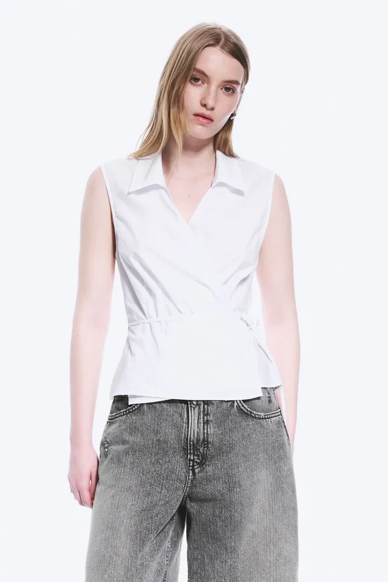 Sleeveless Cotton Wrap Top – White Sleeveless Cotton Wrap Top – White
