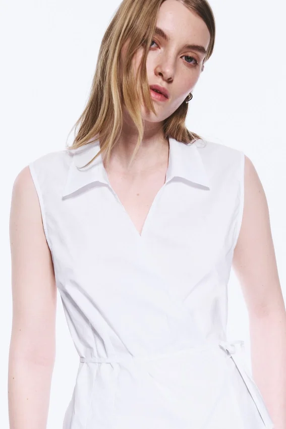 Sleeveless Cotton Wrap Top – White Sleeveless Cotton Wrap Top – White