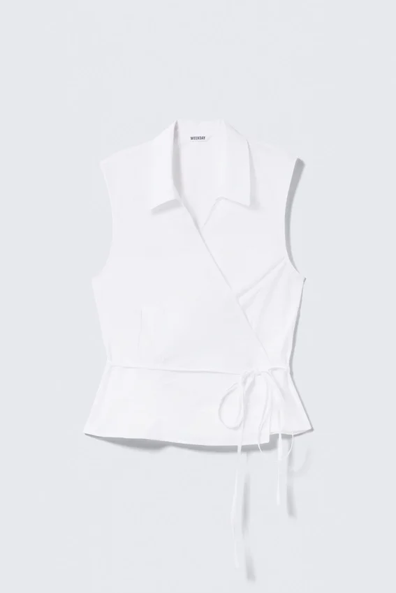 Sleeveless Cotton Wrap Top – White Sleeveless Cotton Wrap Top – White