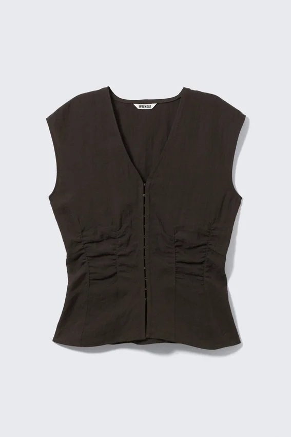 Sleeveless Crinkle Top – Dark Brown Sleeveless Crinkle Top – Dark Brown