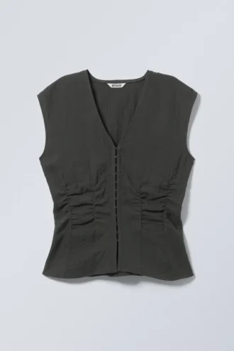 Sleeveless Crinkle Top – Dark Grey