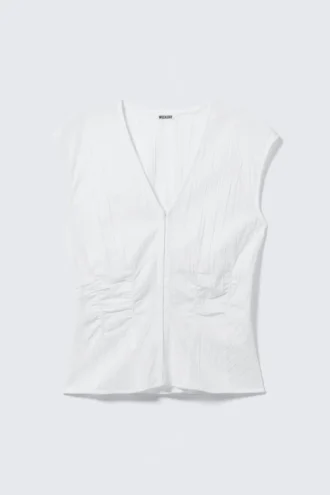 Sleeveless Crinkle Top – White