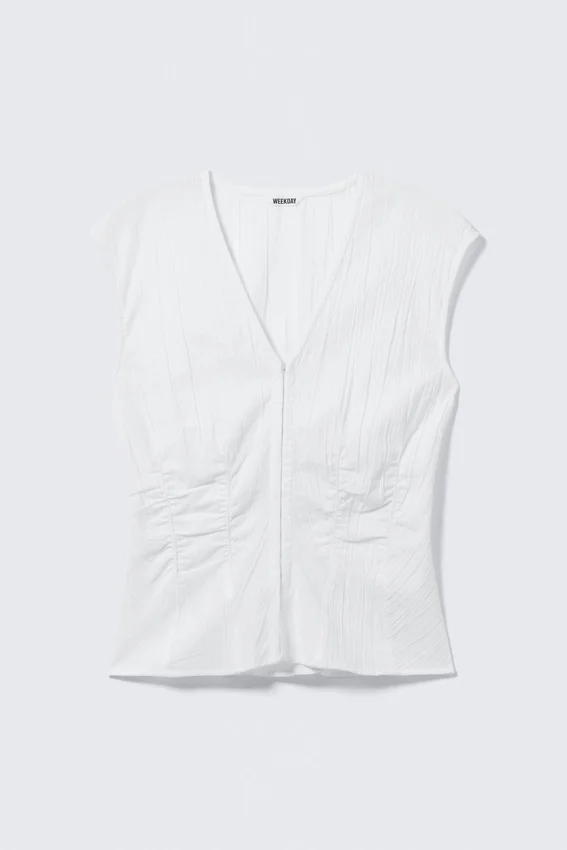 Sleeveless Crinkle Top – White Sleeveless Crinkle Top – White