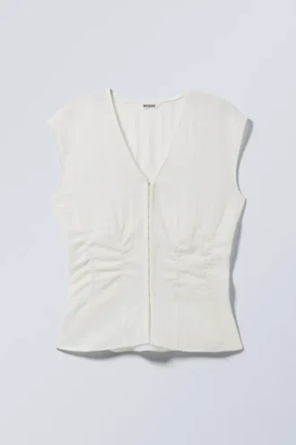 Sleeveless Crinkle Top – White