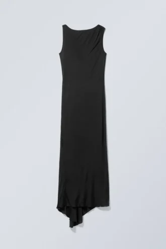 Sleeveless Draped Maxi Dress – Black
