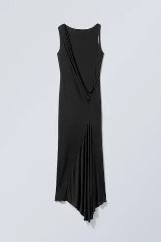Sleeveless Draped Maxi Dress – Black