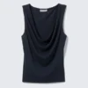Sleeveless Draped Waterfall Top – Dark Blue Sleeveless Draped Waterfall Top – Dark Blue