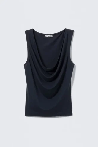 Sleeveless Draped Waterfall Top – Dark Blue