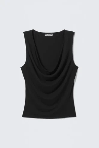 Sleeveless Draped Waterfall Top – Dark Grey