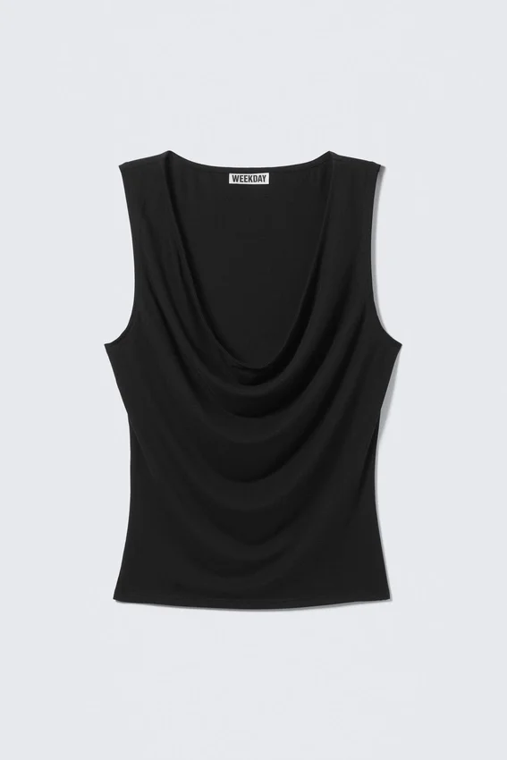 Sleeveless Draped Waterfall Top – Dark Grey Sleeveless Draped Waterfall Top – Dark Grey