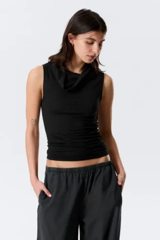Sleeveless Funnel Neck Top – Black