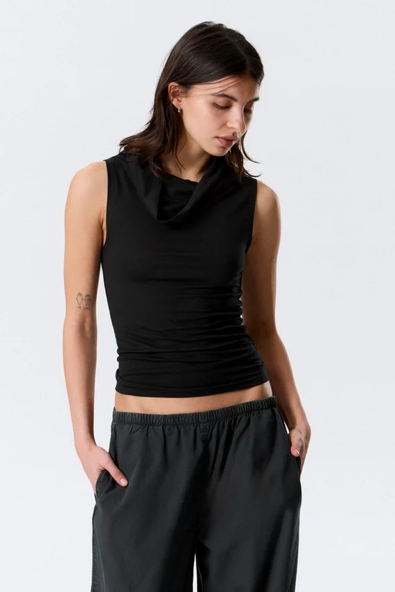 Sleeveless Funnel Neck Top – Black Sleeveless Funnel Neck Top – Black