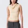Sleeveless Funnel Neck Top – Light Beige Sleeveless Funnel Neck Top – Light Beige