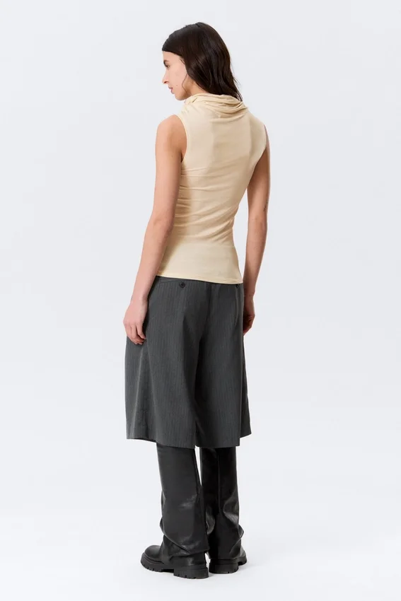 Sleeveless Funnel Neck Top – Light Beige Sleeveless Funnel Neck Top – Light Beige