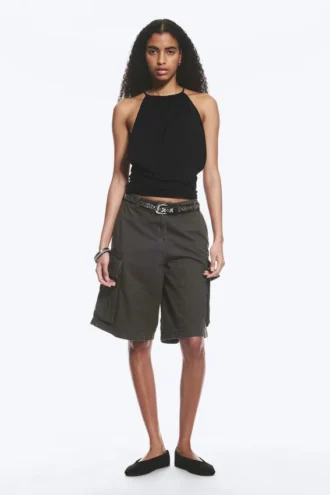 Sleeveless Gathered Halter Top – Black