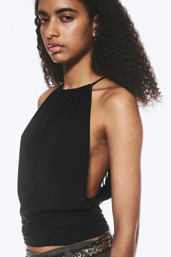 Sleeveless Gathered Halter Top – Black Sleeveless Gathered Halter Top – Black