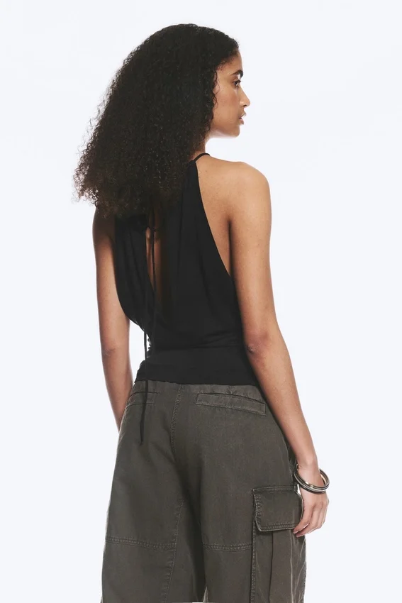 Sleeveless Gathered Halter Top – Black Sleeveless Gathered Halter Top – Black