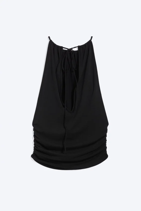 Sleeveless Gathered Halter Top – Black Sleeveless Gathered Halter Top – Black