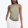 Sleeveless Gathered Halter Top – Dusty Khaki Green Sleeveless Gathered Halter Top – Dusty Khaki Green