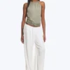 Sleeveless Gathered Halter Top – Dusty Khaki Green Sleeveless Gathered Halter Top – Dusty Khaki Green