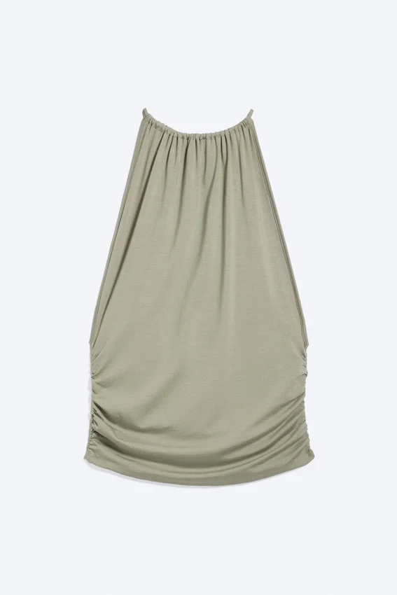 Sleeveless Gathered Halter Top – Dusty Khaki Green Sleeveless Gathered Halter Top – Dusty Khaki Green