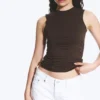 Sleeveless Gathered Jersey Top – Dark Brown Sleeveless Gathered Jersey Top – Dark Brown