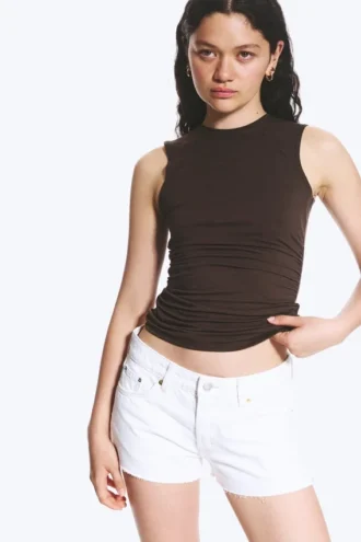 Sleeveless Gathered Jersey Top – Dark Brown