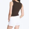 Sleeveless Gathered Jersey Top – Dark Brown Sleeveless Gathered Jersey Top – Dark Brown