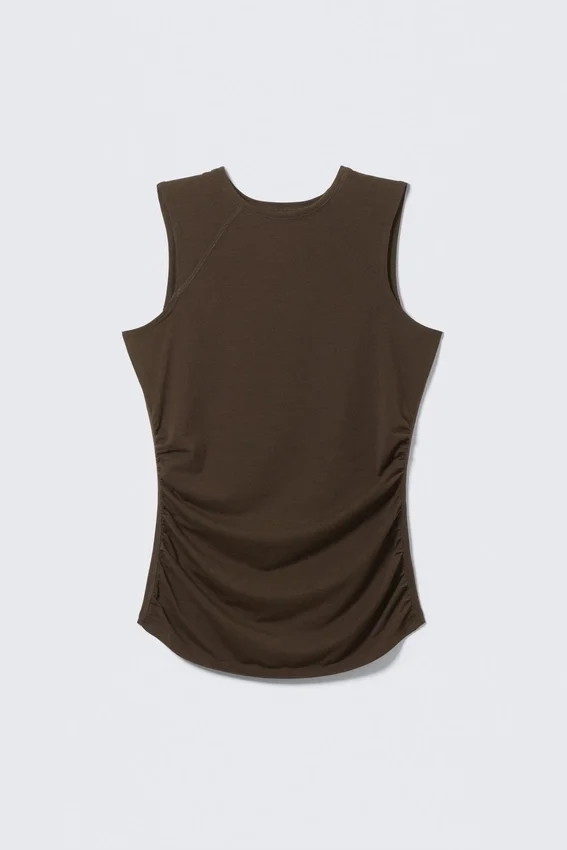Sleeveless Gathered Jersey Top – Dark Brown Sleeveless Gathered Jersey Top – Dark Brown