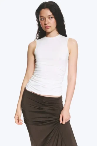 Sleeveless Gathered Jersey Top – White
