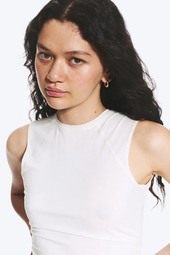 Sleeveless Gathered Jersey Top – White Sleeveless Gathered Jersey Top – White
