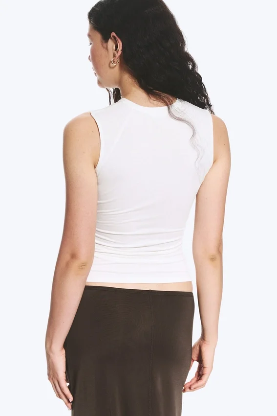 Sleeveless Gathered Jersey Top – White Sleeveless Gathered Jersey Top – White
