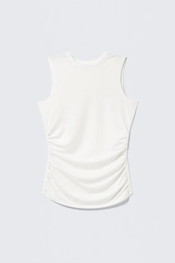 Sleeveless Gathered Jersey Top – White Sleeveless Gathered Jersey Top – White