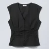 Sleeveless Gathered Poplin Top – Black Sleeveless Gathered Poplin Top – Black