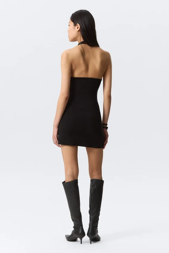 Sleeveless Halter Mini Dress – Black Sleeveless Halter Mini Dress – Black