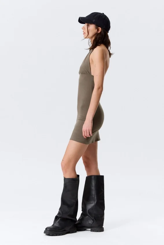 Sleeveless Halter Mini Dress – Dark Mole Sleeveless Halter Mini Dress – Dark Mole