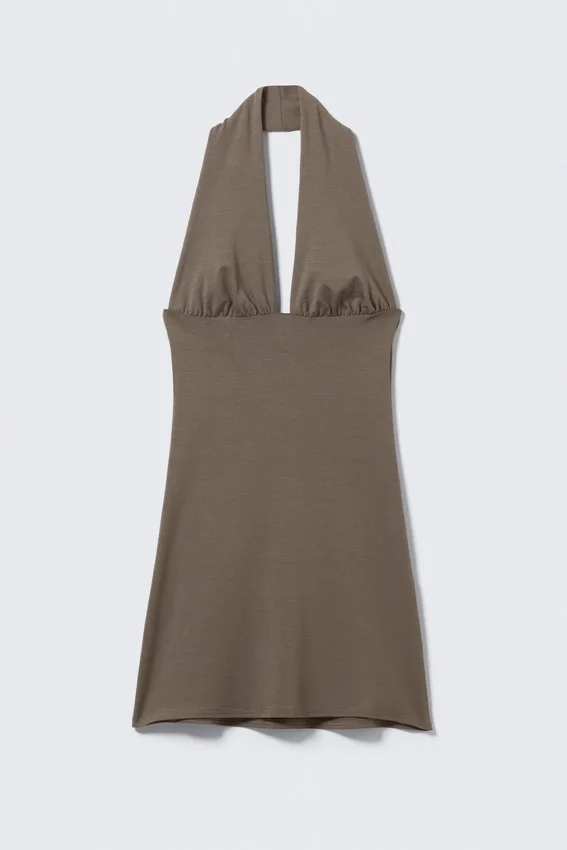 Sleeveless Halter Mini Dress – Dark Mole Sleeveless Halter Mini Dress – Dark Mole