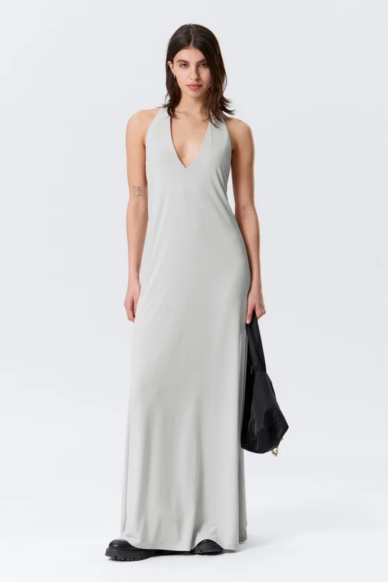 Sleeveless Halterneck Maxi Dress – Light Beige Sleeveless Halterneck Maxi Dress – Light Beige