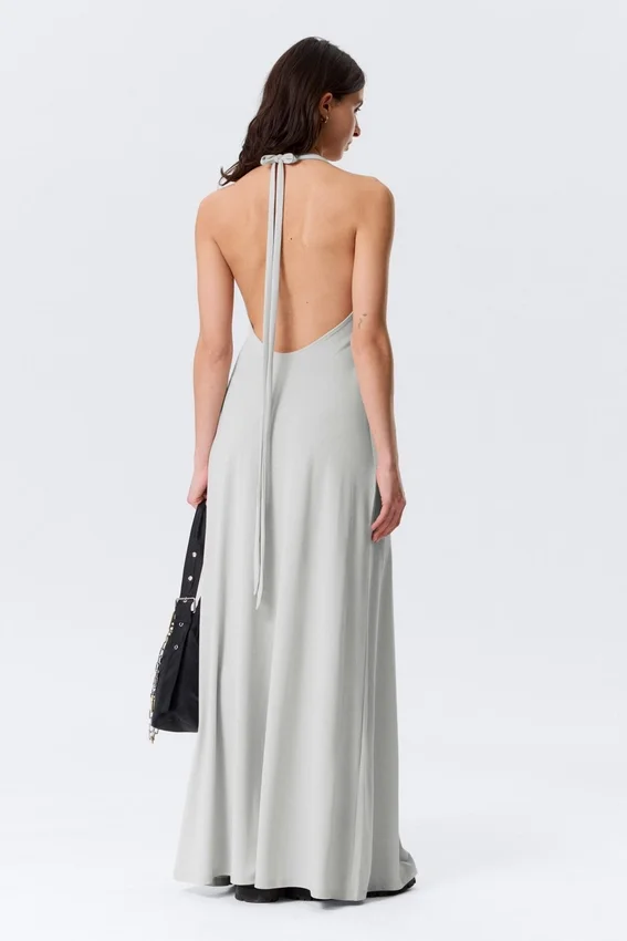 Sleeveless Halterneck Maxi Dress – Light Beige Sleeveless Halterneck Maxi Dress – Light Beige