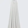 Sleeveless Halterneck Maxi Dress – Light Beige Sleeveless Halterneck Maxi Dress – Light Beige